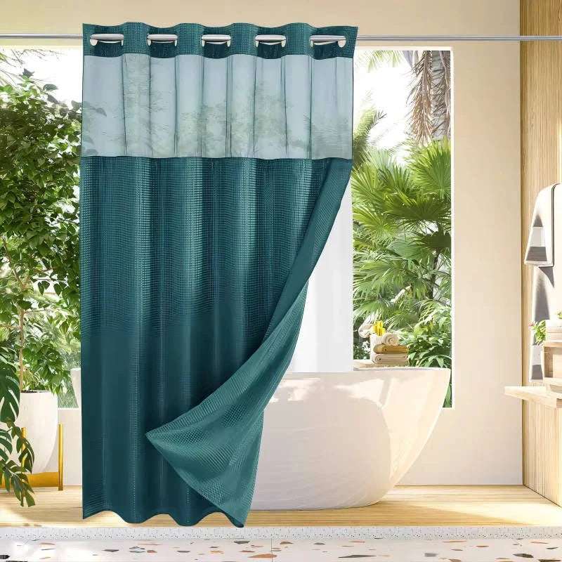 Shower Curtain Hookless Waffle Texture Integrated Liner