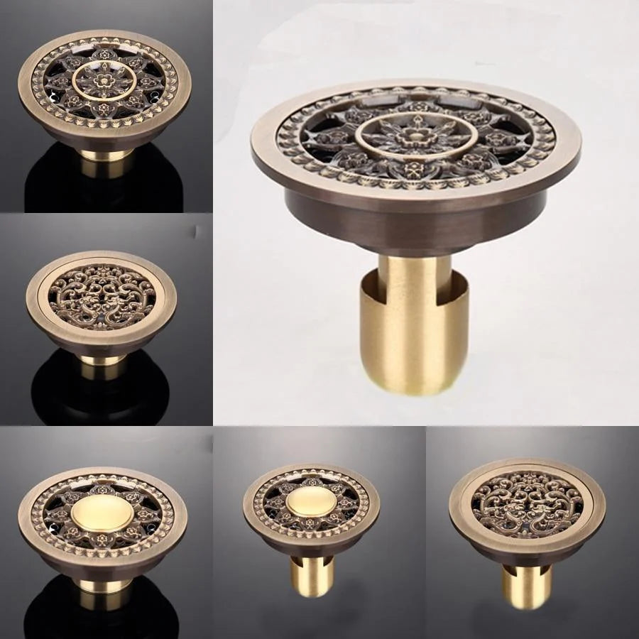 Shower Drain Brass Antique Finish Odor-Reducing 4 Inch