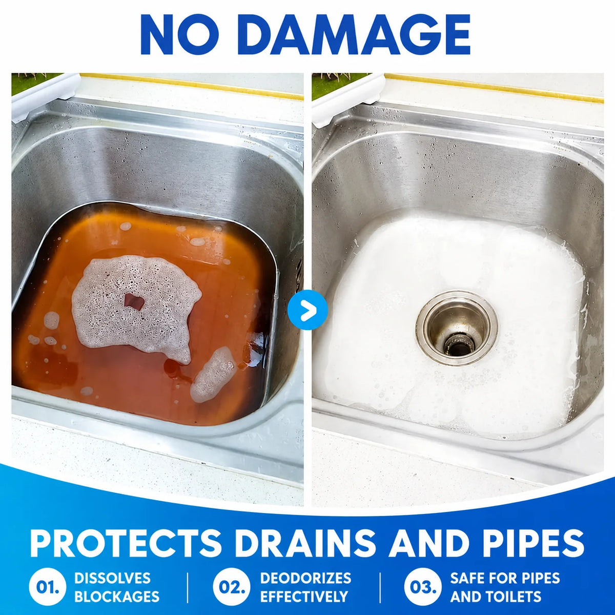 Sink & Drain Cleaner Foaming Powder Dissolves Deposits