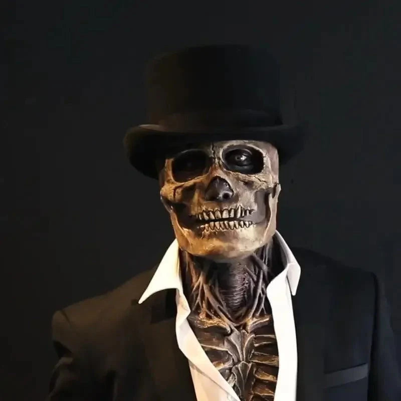 Skeleton Costume Skull Mask Printed Spine & Rib Cage
