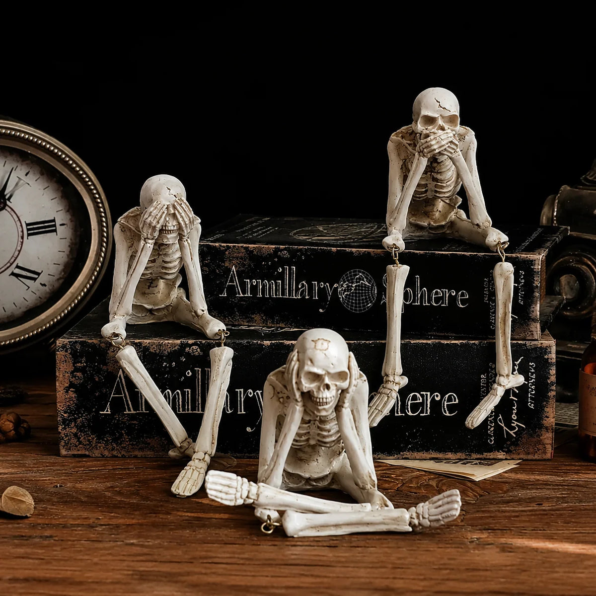 Skeleton Figurine Set of 3 Resin Vintage Finish