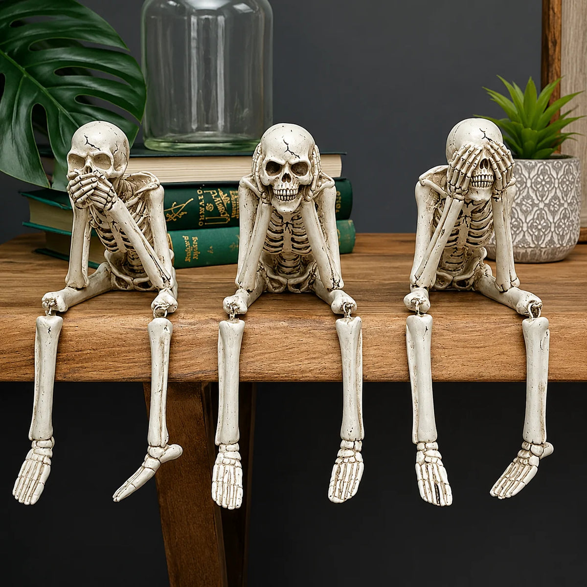 Skeleton Figurine Set of 3 Resin Vintage Finish