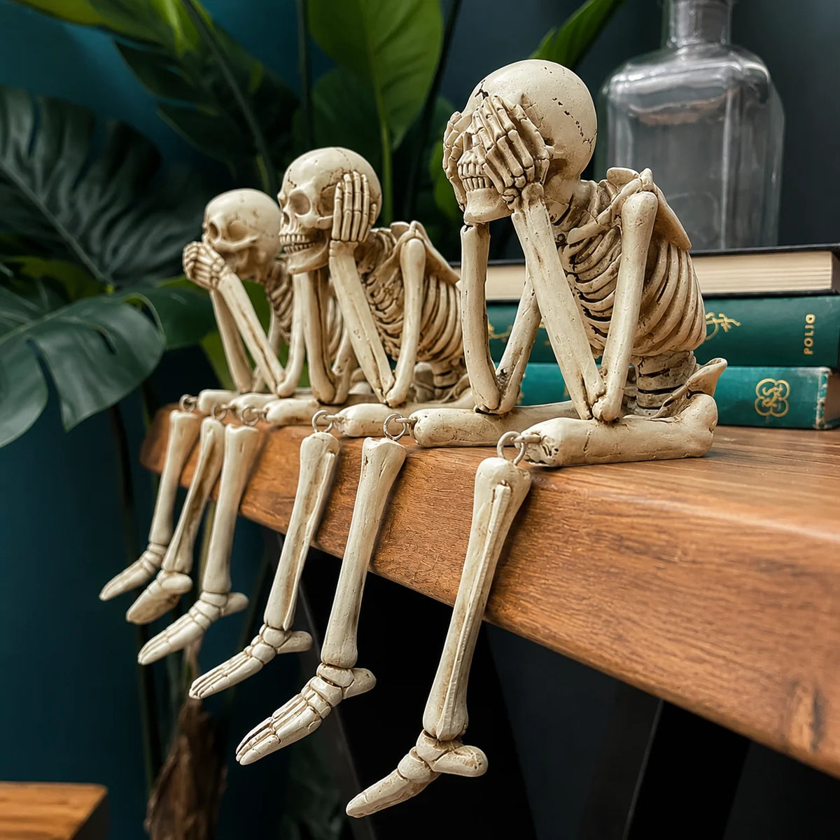 Skeleton Figurine Set of 3 Resin Vintage Finish