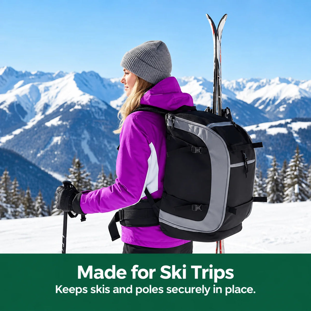 Ski Backpack 65L Boot & Helmet Compartments Padded Straps