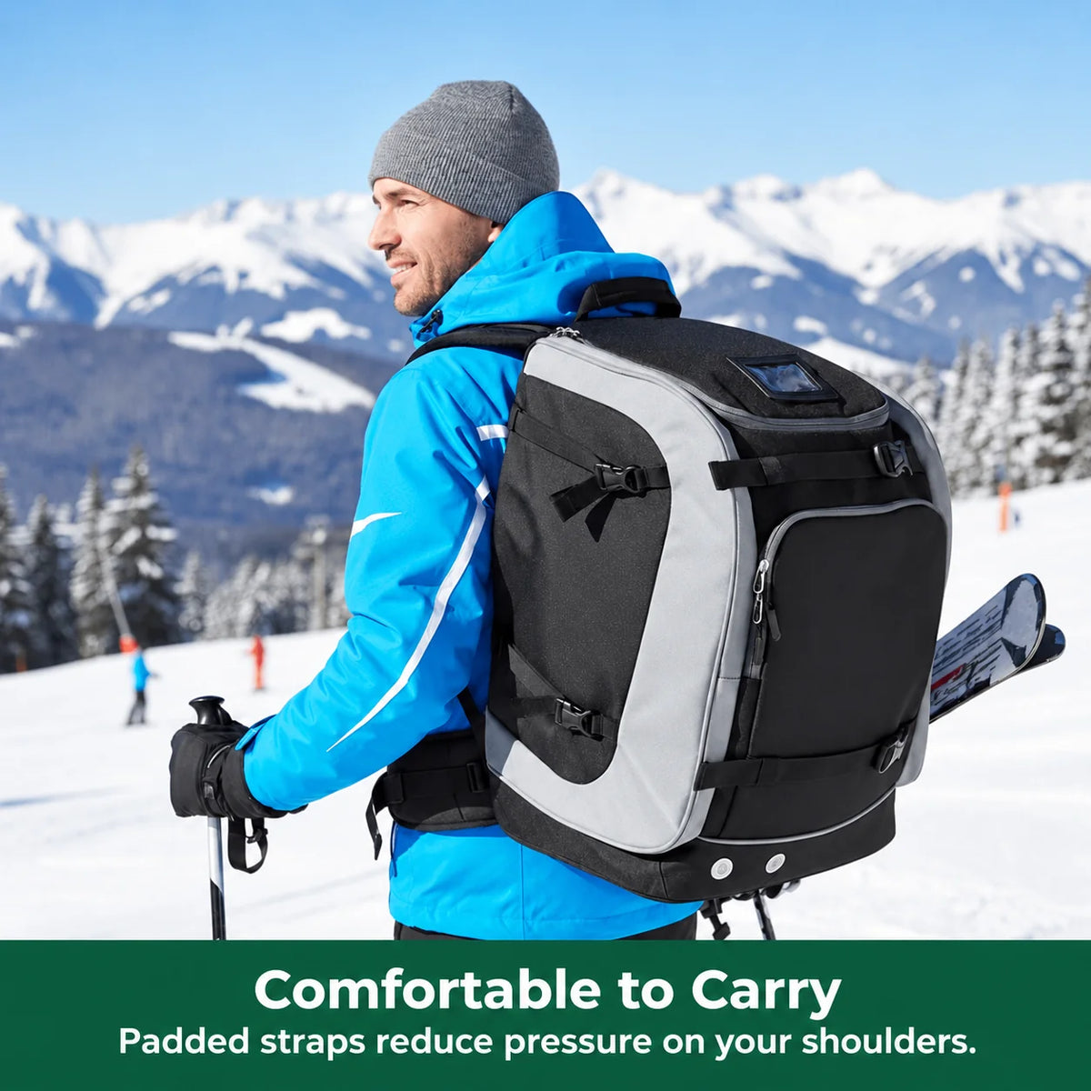 Ski Backpack 65L Boot & Helmet Compartments Padded Straps