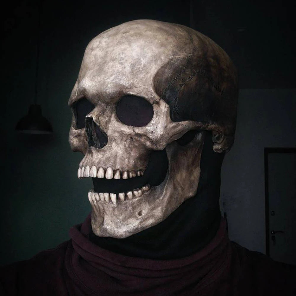 Skull Mask Latex Full-Head Coverage Movable Jaw Breathable & Tear-Resistant