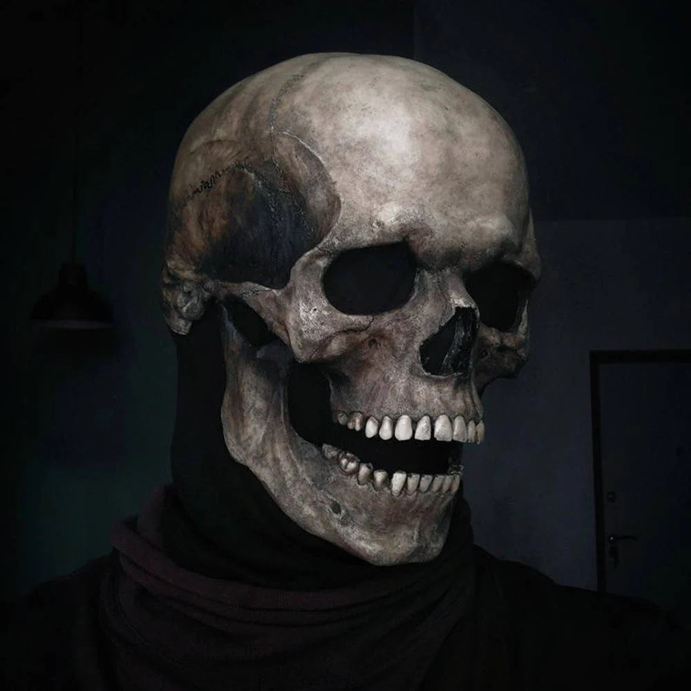 Skull Mask Latex Full-Head Coverage Movable Jaw Breathable & Tear-Resistant