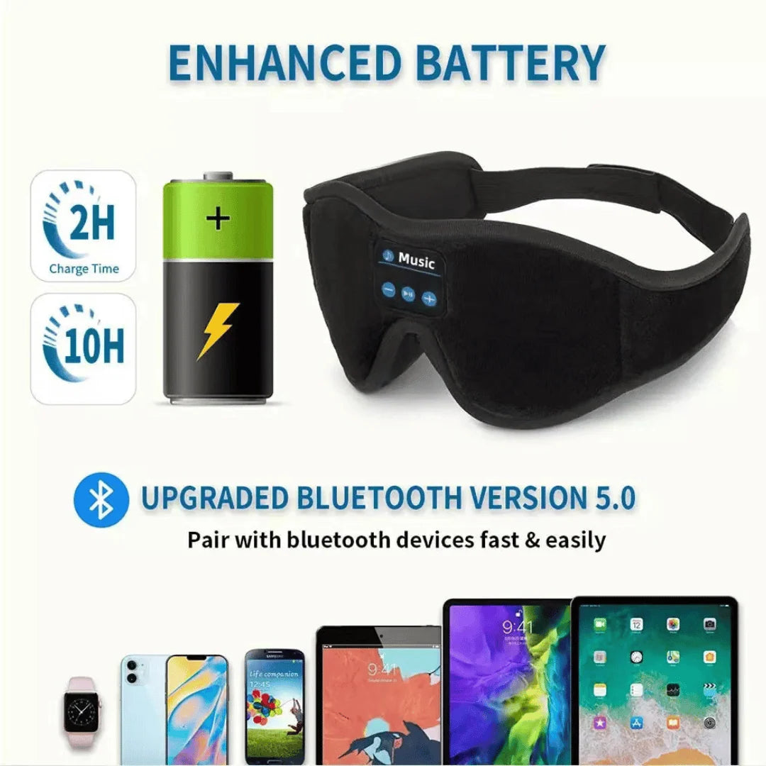 Sleep Mask 3D Contoured Blackout Bluetooth Audio Washable Fabric