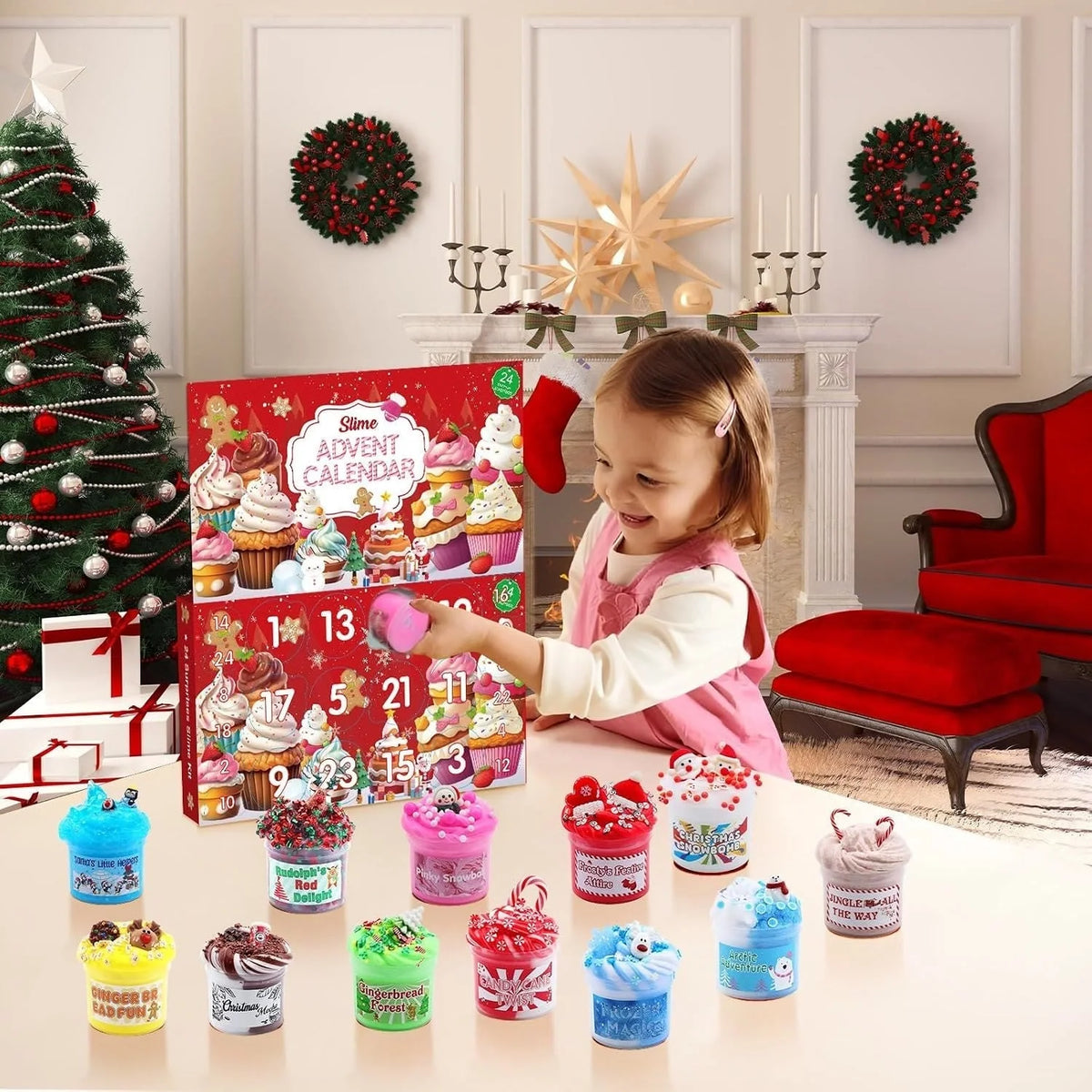 Slime Advent Calendar 24-Day Non-Sticky 12 Slimes & Mix-Ins