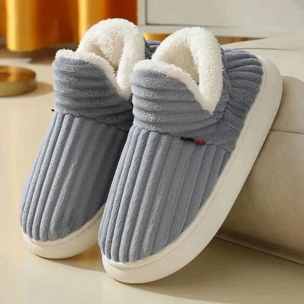Slippers Plush Lined Non-Slip Rubber Sole Slip-On Design