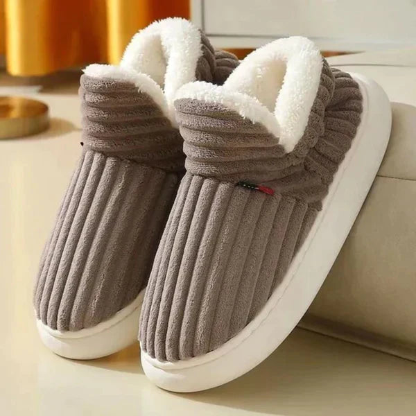 Slippers Plush Lined Non-Slip Rubber Sole Slip-On Design