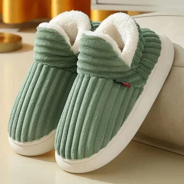 Slippers Plush Lined Non-Slip Rubber Sole Slip-On Design