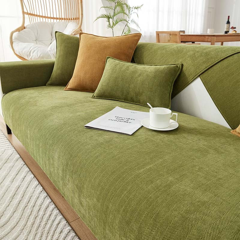Sofa & Armchair Cover Chenille Herringbone Anti-Slip Backing