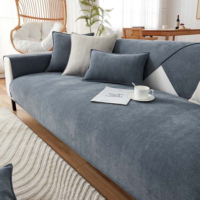 Sofa & Armchair Cover Chenille Herringbone Anti-Slip Backing