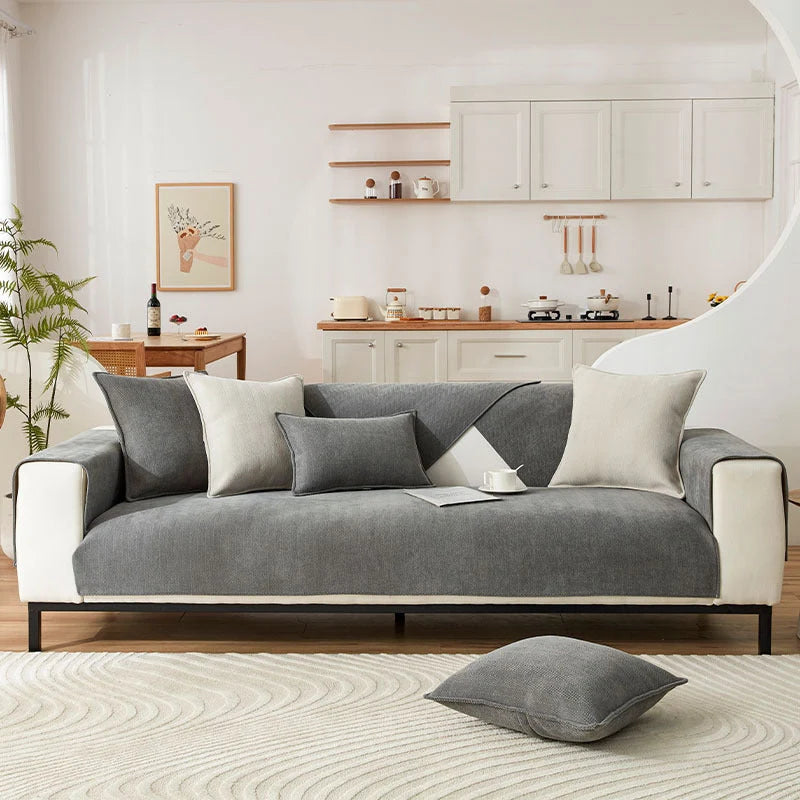 Sofa & Armchair Cover Chenille Herringbone Non-Slip Backing