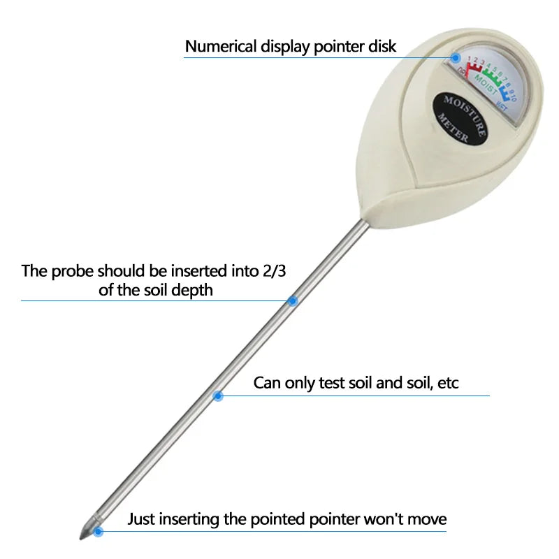 Soil Moisture Meter Battery-Free 10-Step Scale Stainless Steel Probe