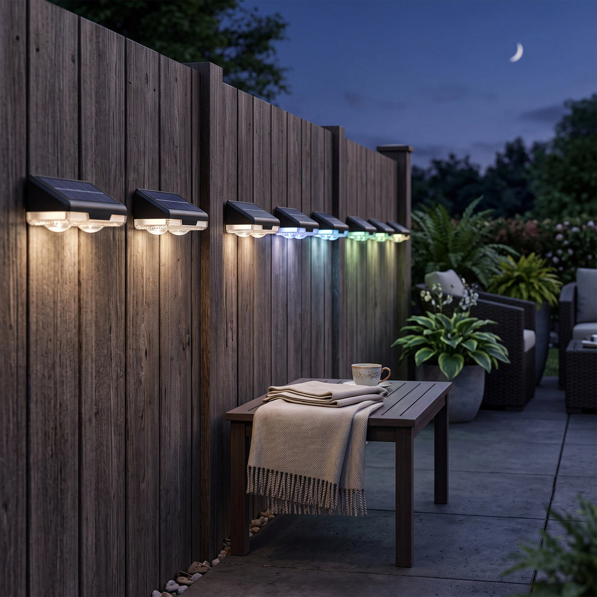 Solar Fence Lights 8-Pack Automatic Dusk Sensor & Multicolor