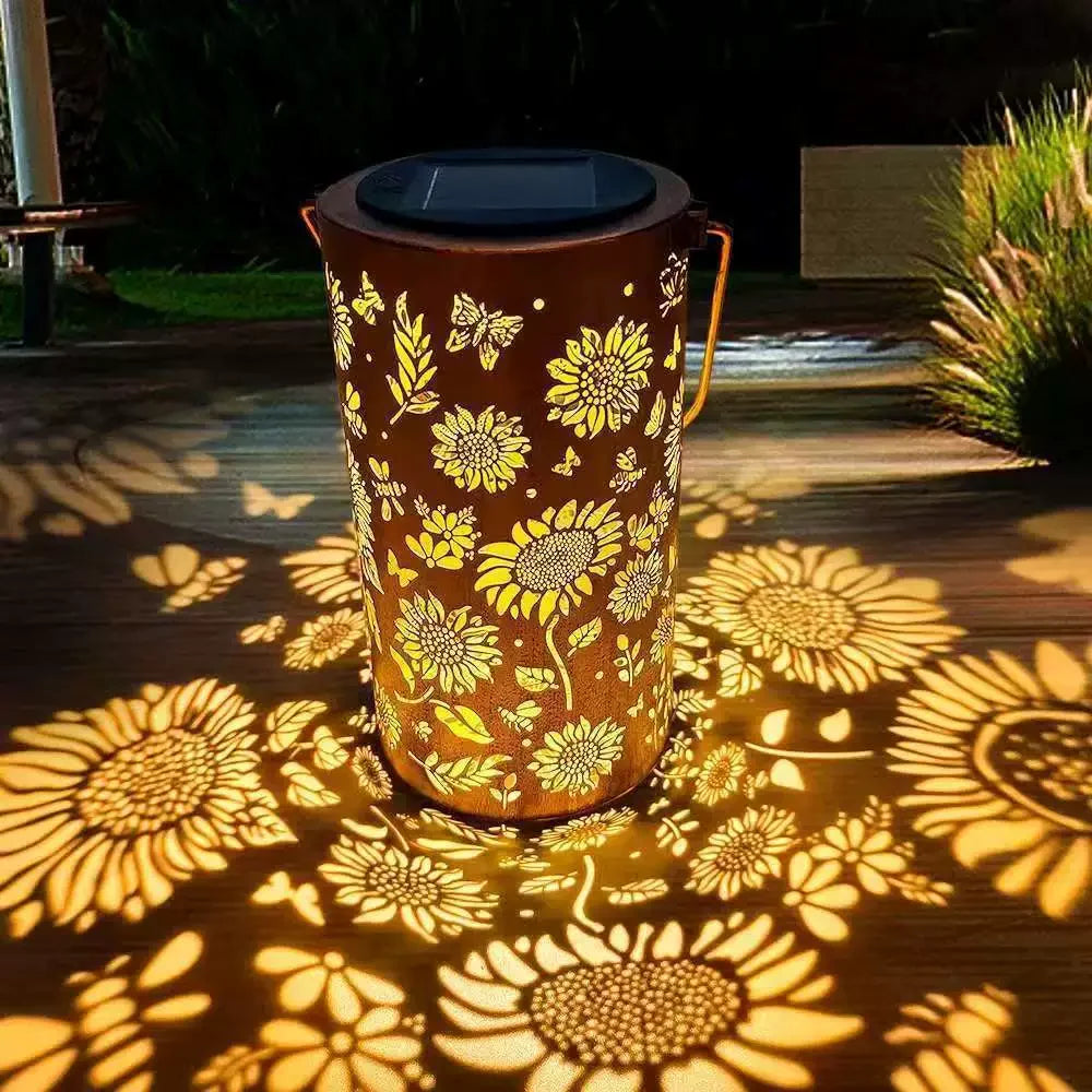 Solar Garden Lantern Flower Projection Weatherproof 8-Hour Runtime