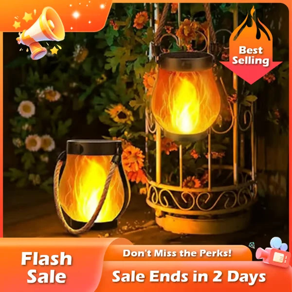 Solar Garden Lantern Realistic Flame USB-C Backup