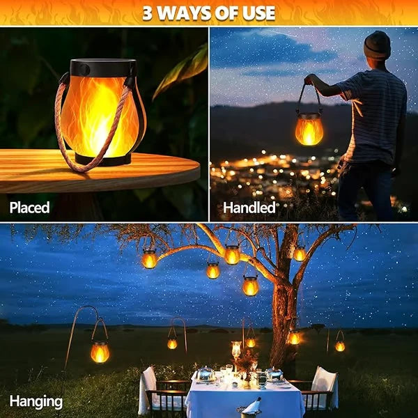 Solar Garden Lantern Realistic Flame USB-C Backup