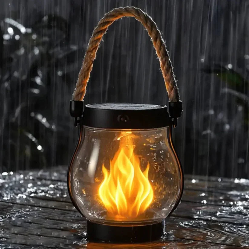 Solar Garden Lantern Realistic Flame USB-C Backup
