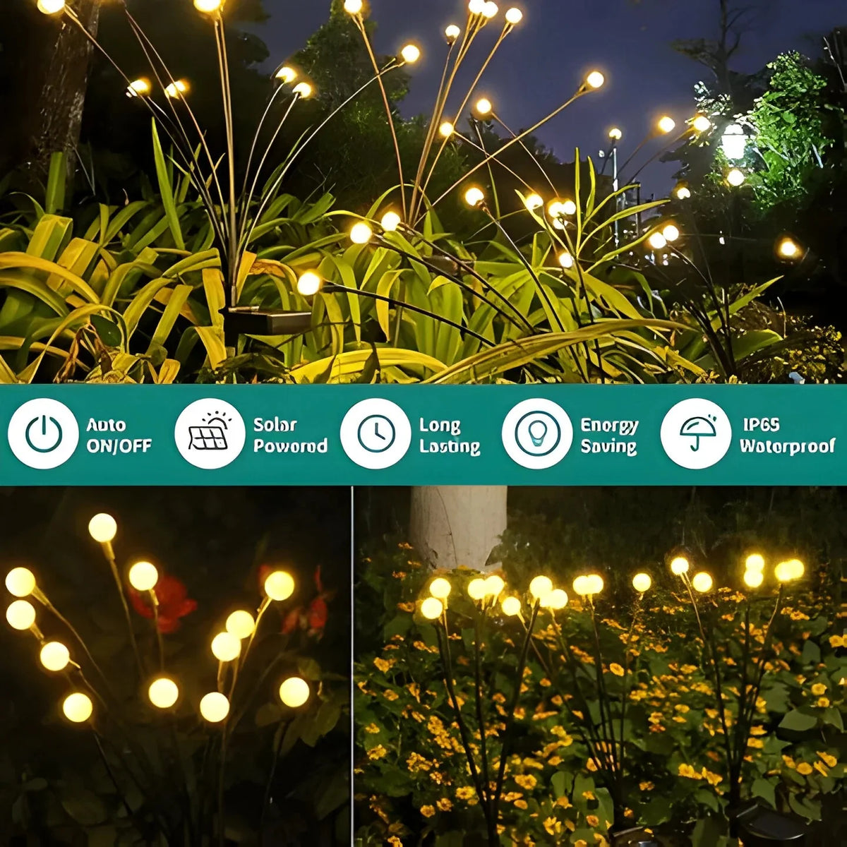 Solar Garden Lights Firefly Warm Glow Auto Dusk Sensor