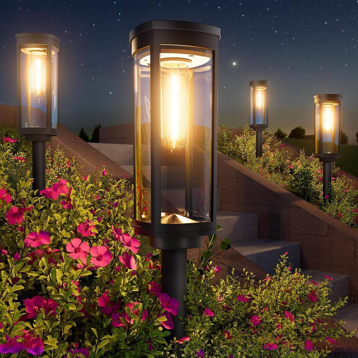 Solar Pathway Lights Dusk-to-Dawn Sensor 12-Hour Runtime