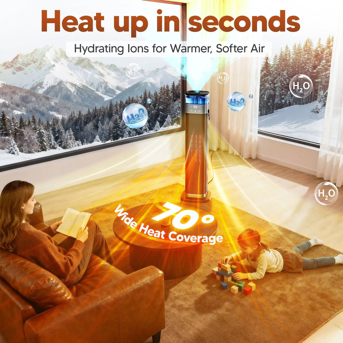 Space Heater 2000W Ceramic Built-In Ultrasonic Humidifier