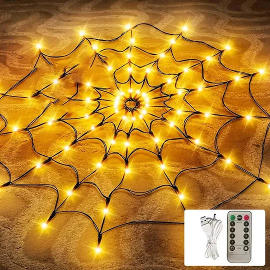 Spider Web Lights Purple 80 LEDs Remote Control