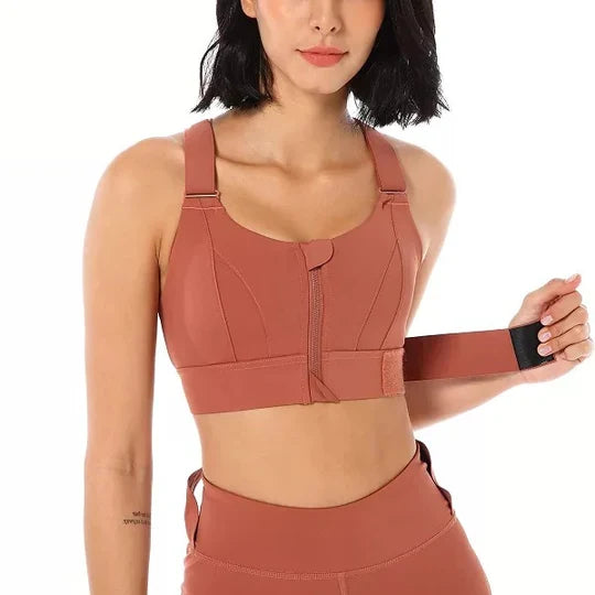 Sports Bra High Support Front Zip Moisture-Wicking