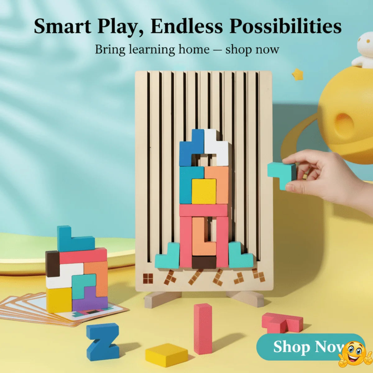 Stacking Puzzle Wooden Colorful Non-Toxic Blocks