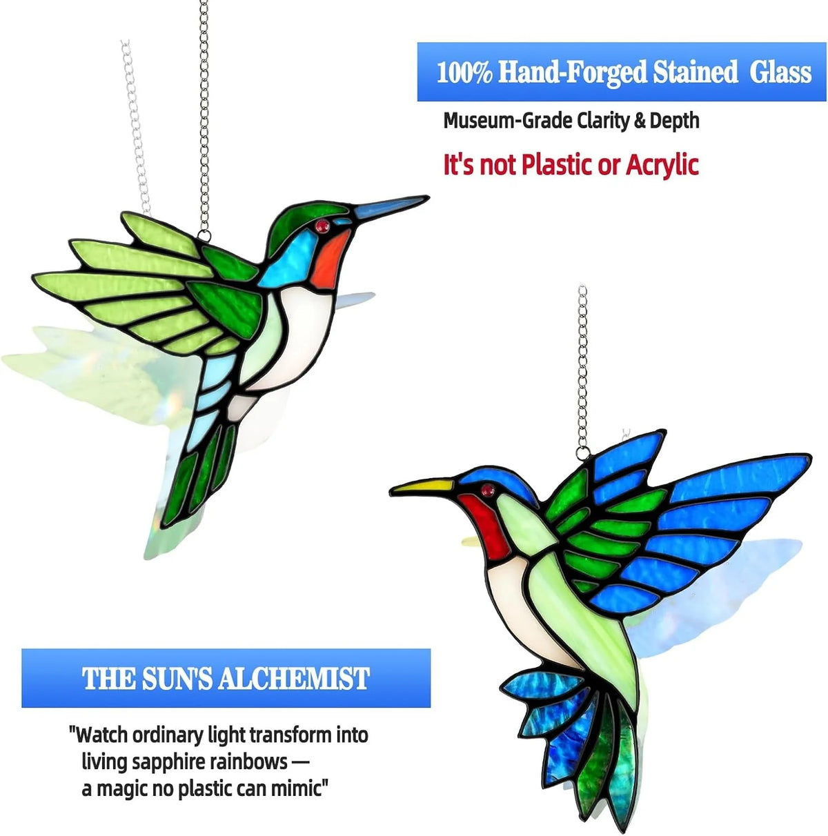 Stained Glass Suncatcher Copper-Foiled Bird Set Of 2