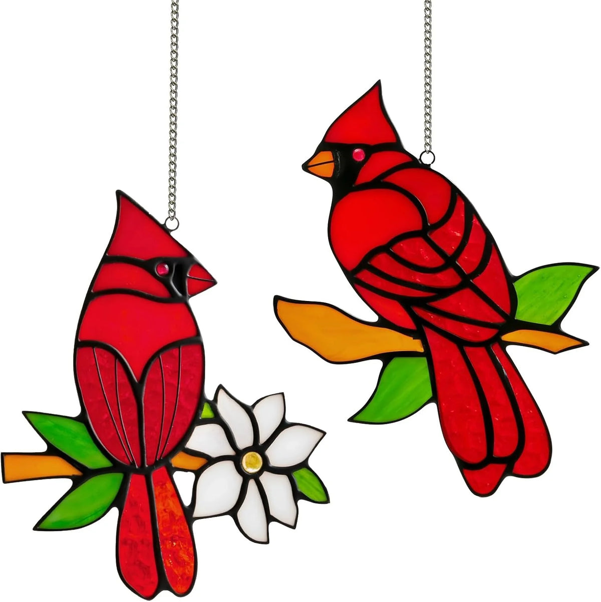 Stained Glass Suncatcher Copper-Foiled Bird Set Of 2