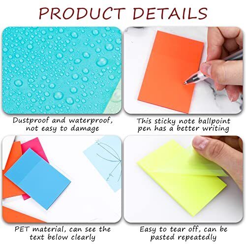 Sticky Notes Transparent Repositionable Residue-Free Set of 400