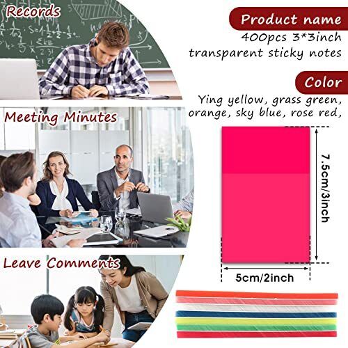 Sticky Notes Transparent Repositionable Residue-Free Set of 400