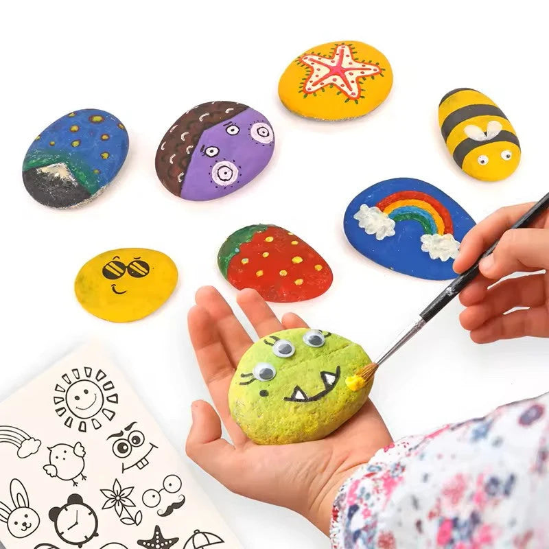 Stone Painting Kit Smooth River Stones Waterproof Acrylic Paints