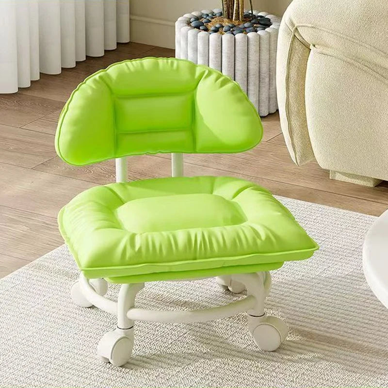 Stool Low Seat Padded Backrest & Quiet Casters