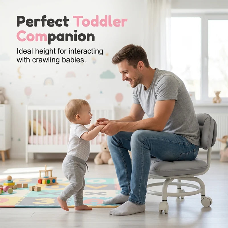 Stool Low Seat Padded Backrest & Quiet Casters