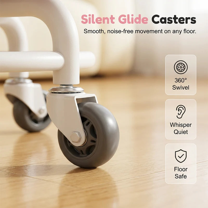 Stool Low Seat Padded Backrest & Quiet Casters