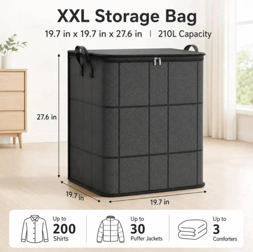 Storage Bag Foldable 210L Zipper & Carry Handles