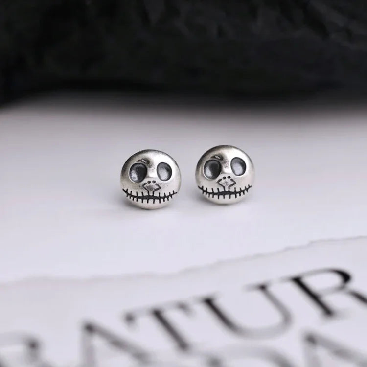 Stud Earrings 925 Sterling Silver Pumpkin Skull Design