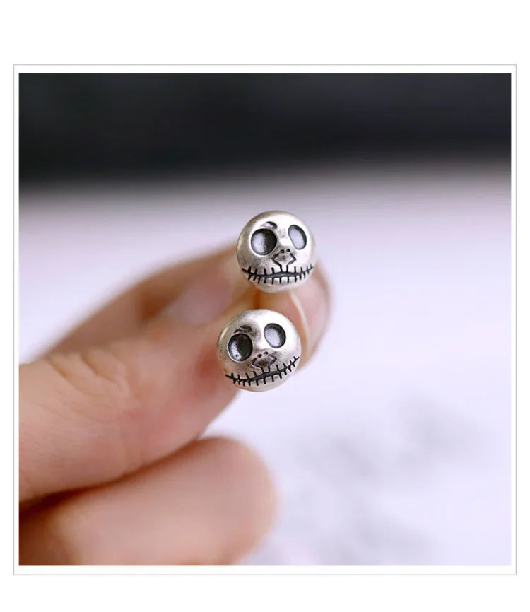 Stud Earrings 925 Sterling Silver Pumpkin Skull Design