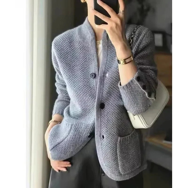 Sweater Jacket Insulated Thick Knit High Collar