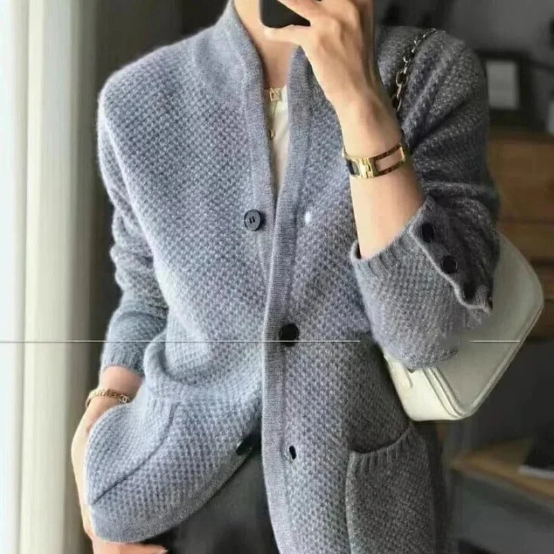 Sweater Jacket Insulated Thick Knit High Collar