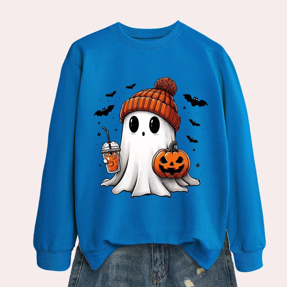 Sweatshirt Halloween Ghost & Pumpkin Print Comfort Fit