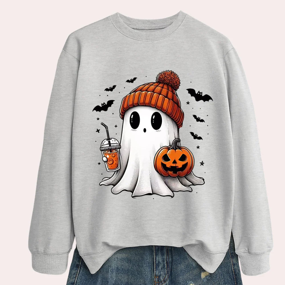 Sweatshirt Halloween Ghost & Pumpkin Print Comfort Fit