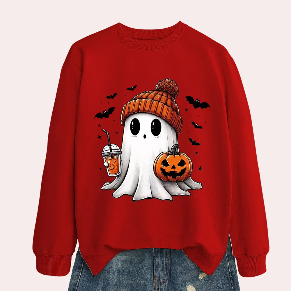 Sweatshirt Halloween Ghost & Pumpkin Print Comfort Fit