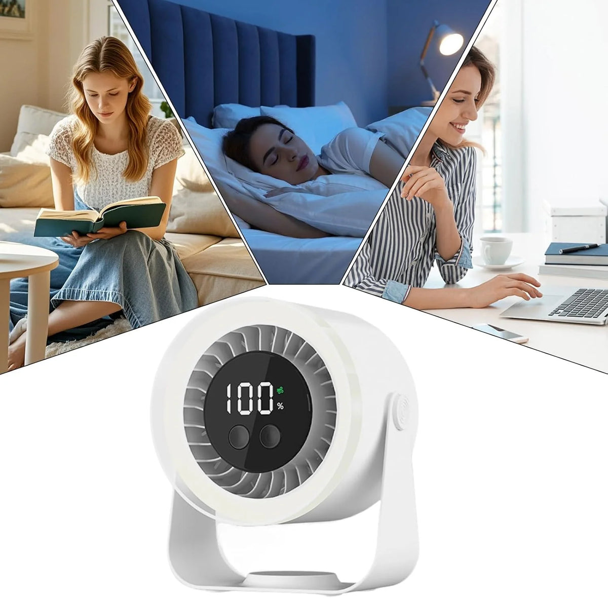 Table Fan Ultra-Quiet 10 Speeds USB-C Rechargeable