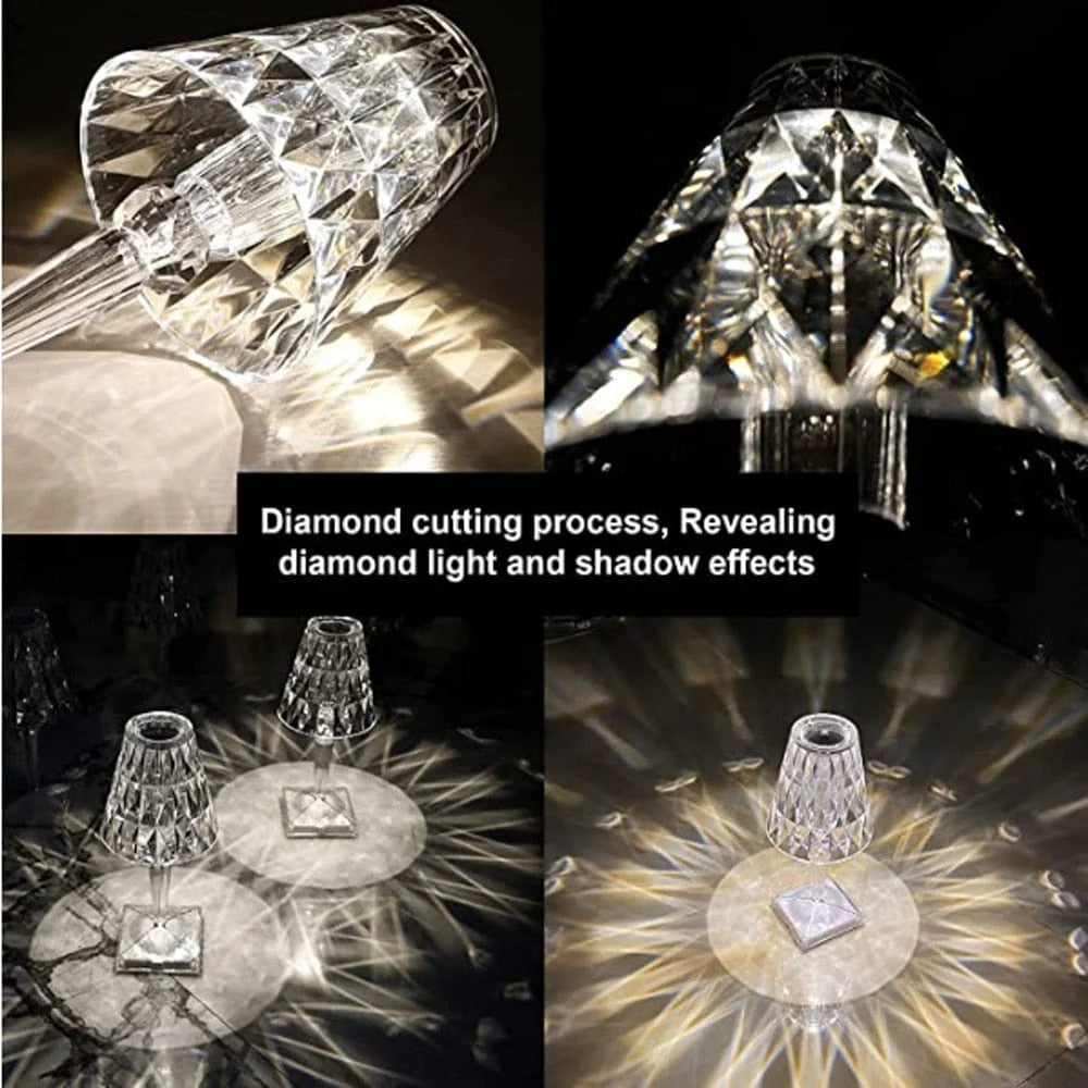 Table Lamp Diamond-Pattern Acrylic LED Touch & USB Powered