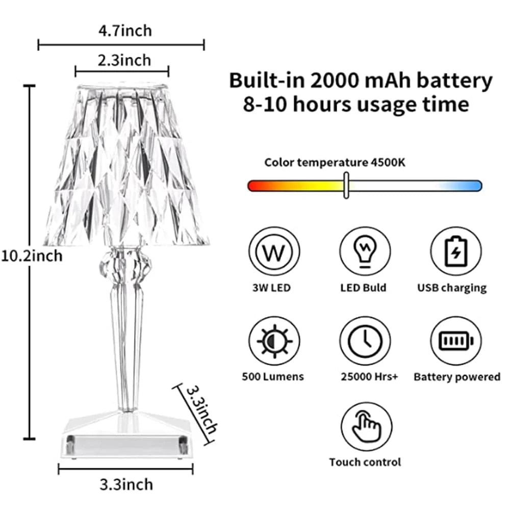 Table Lamp Diamond-Pattern LED Touch & USB Powered